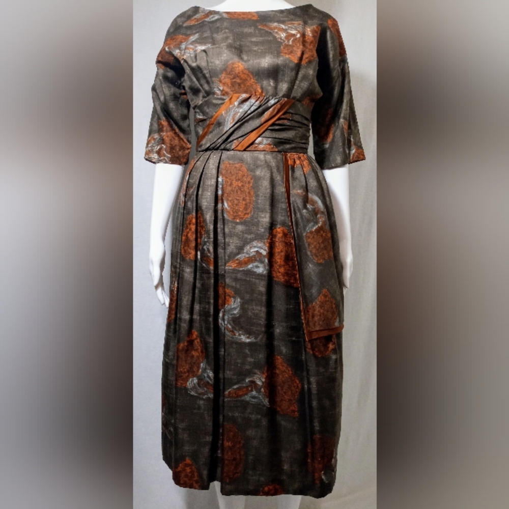 50's Vintage Floral Silk Dress
